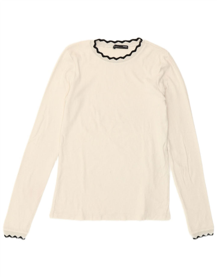 Zara Damen Crop Top Langarm UK 12 Mittelweiß