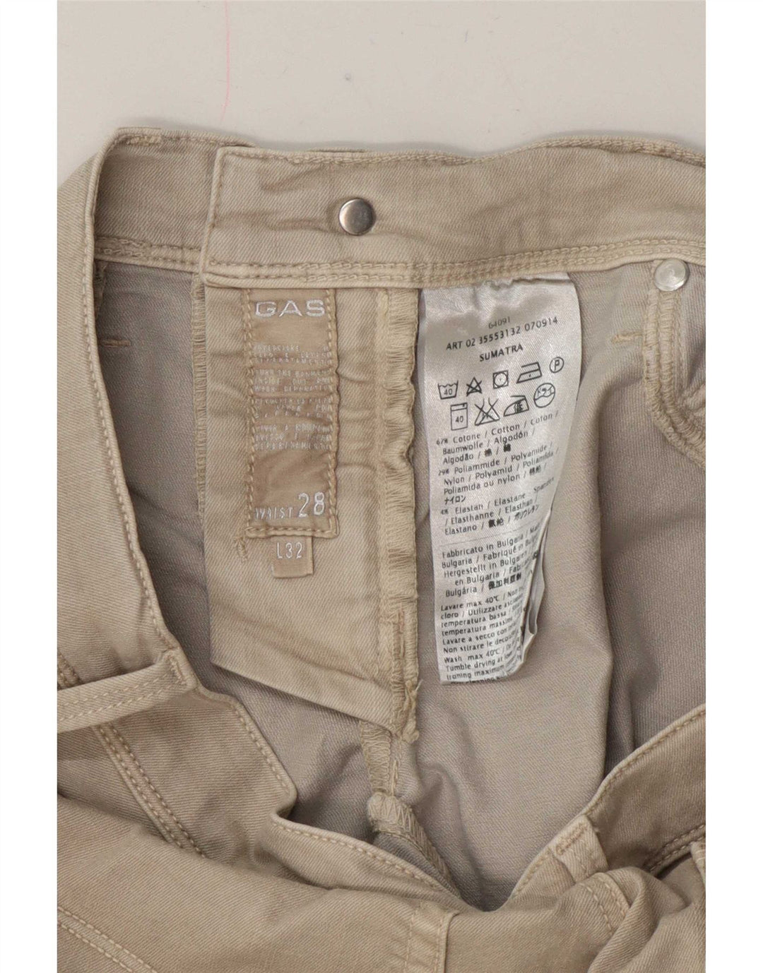 Gas Damen Slim Jeans W28 L32 Beige Baumwolle