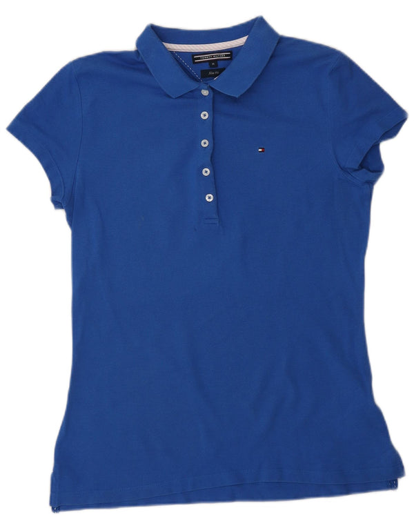 TOMMY HILFIGER Damen Slim Fit Poloshirt UK 12 Mittelblaue Baumwolle