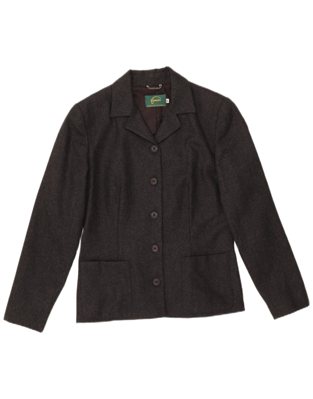 VINTAGE Damen 5-Knopf-Blazerjacke IT 44 Mittelgrau gesprenkelte Wolle