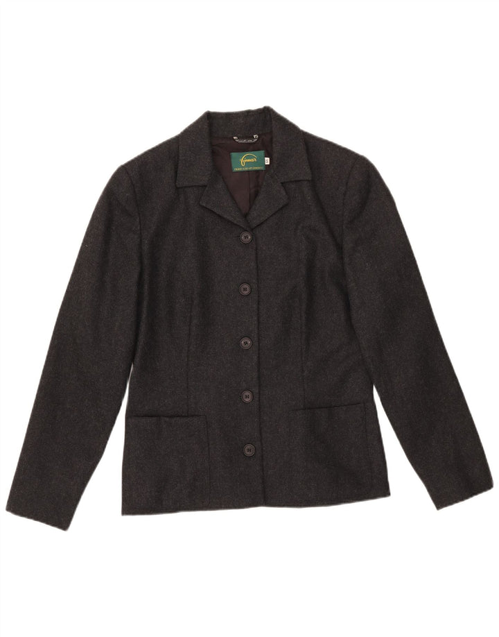 VINTAGE Damen 5-Knopf-Blazerjacke IT 44 Mittelgrau gesprenkelte Wolle