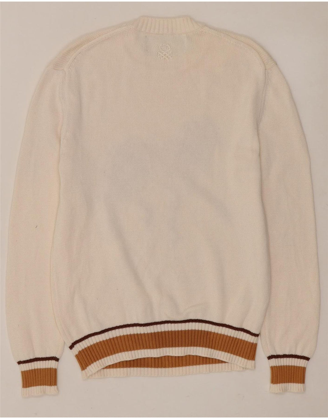 BENETTON Damen-Pullover mit grafischem Rundhalsausschnitt, UK 14, Mittelweiß