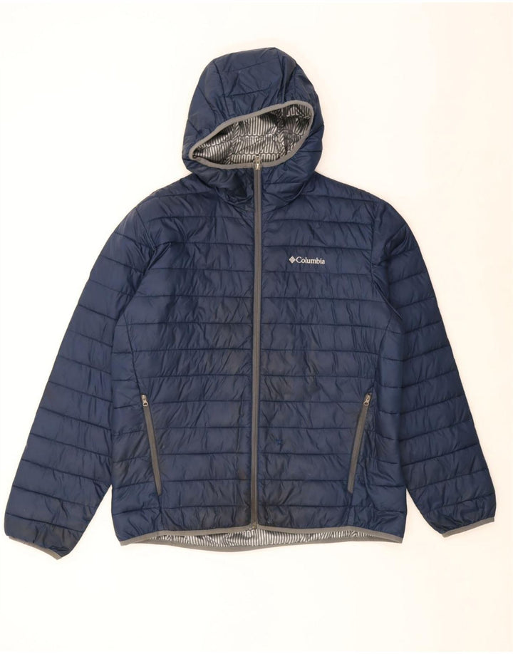 Columbia Herren-Jacke mit Kapuze, gepolstert, UK 40, Größe L, blaues Nylon
