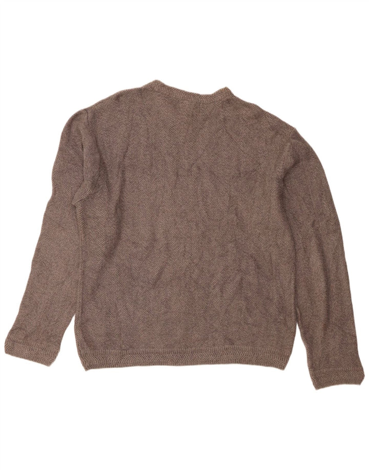 Chaps Herren-Pullover mit Rundhalsausschnitt, groß, graue Baumwolle mit Fischgrätenmuster