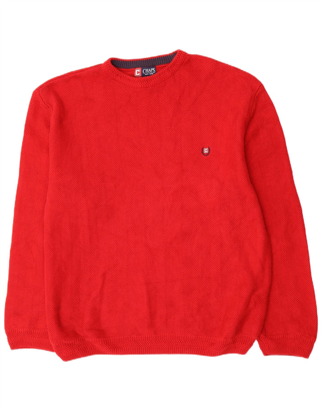Chaps Herren-Pullover mit Rundhalsausschnitt, 2XL, rote Baumwolle mit Fischgrätenmuster