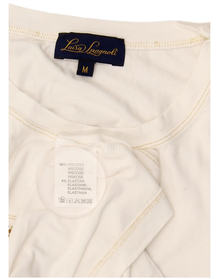 LUISA SPAGNOLI Damen Grafik-T-Shirt Top UK 14 Mittelweiße Viskose