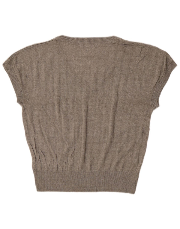 Marks & Spencer Damen-Pullover mit kurzen Ärmeln und V-Ausschnitt, Gr. 14, Mittelgrau