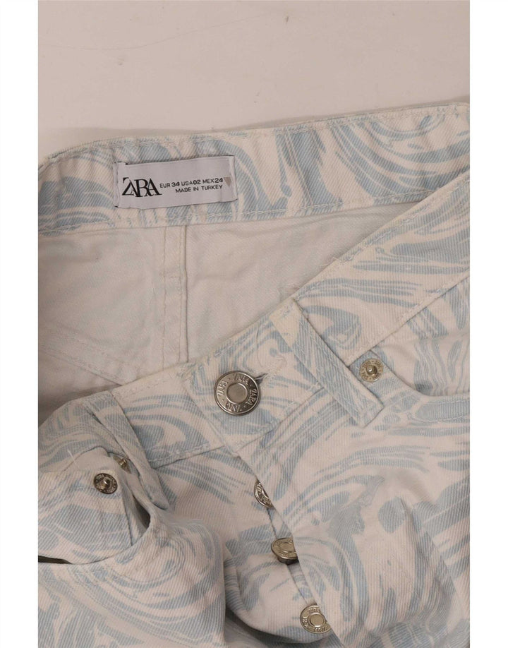 Zara Damen-Jeansshorts mit abstraktem Muster, EU 34, 2XS, W24, Blau