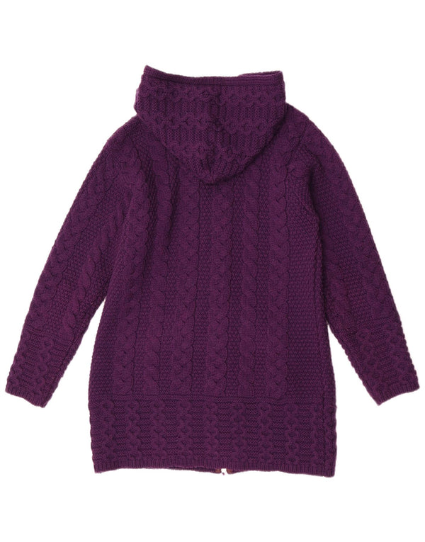 Aran Crafts Damen Longline-Cardigan mit Kapuze, UK 10, Größe S, Lila