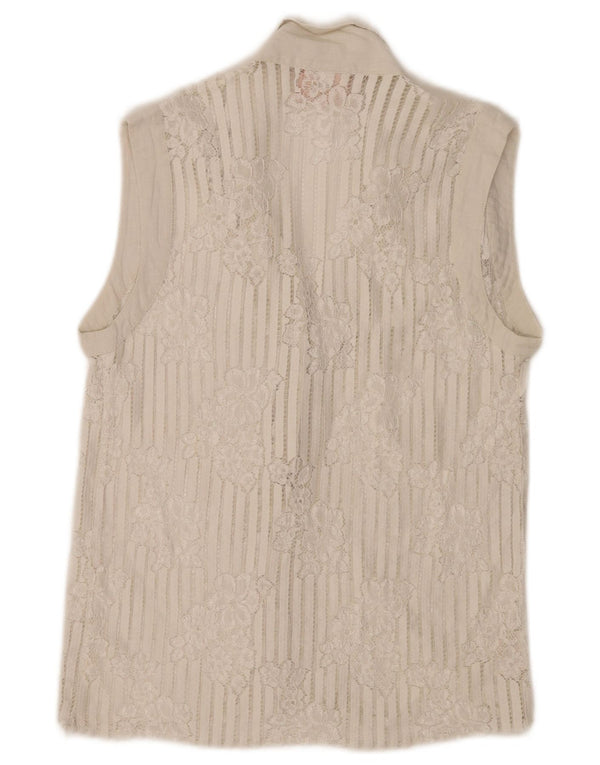 Byblos Damen ärmellose Hemdbluse IT 42 Mittelweiße geblümte Baumwolle