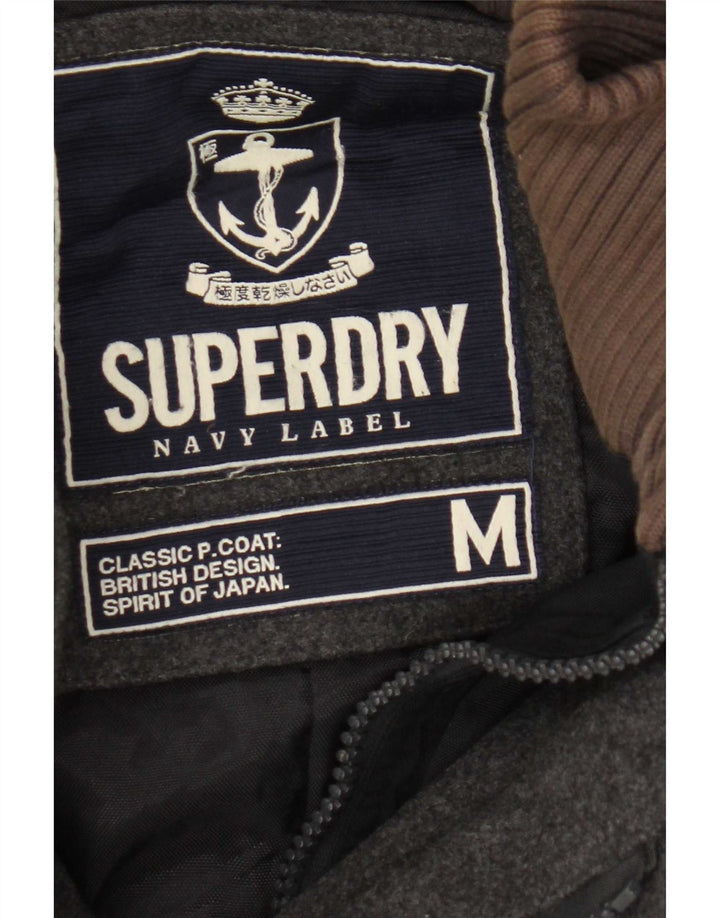 Superdry Herren Pea Coat UK 38 Mittelgraue Wolle