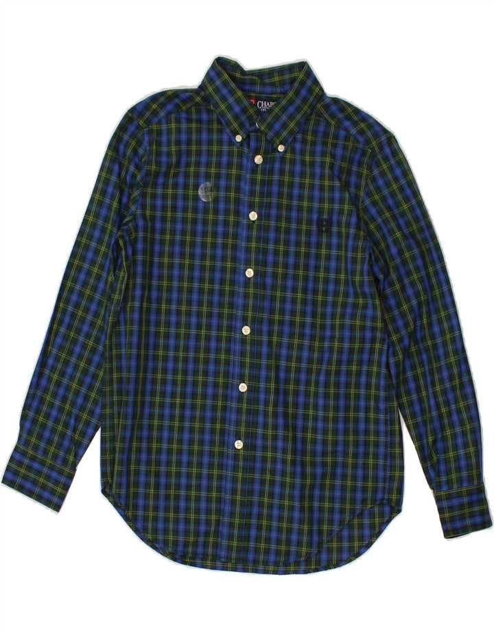 CHAPS Boys Easy Care Shirt 10-11 Years Medium  Navy Blue Check Cotton Vintage Chaps and Second-Hand Chaps from Messina Hembry 
