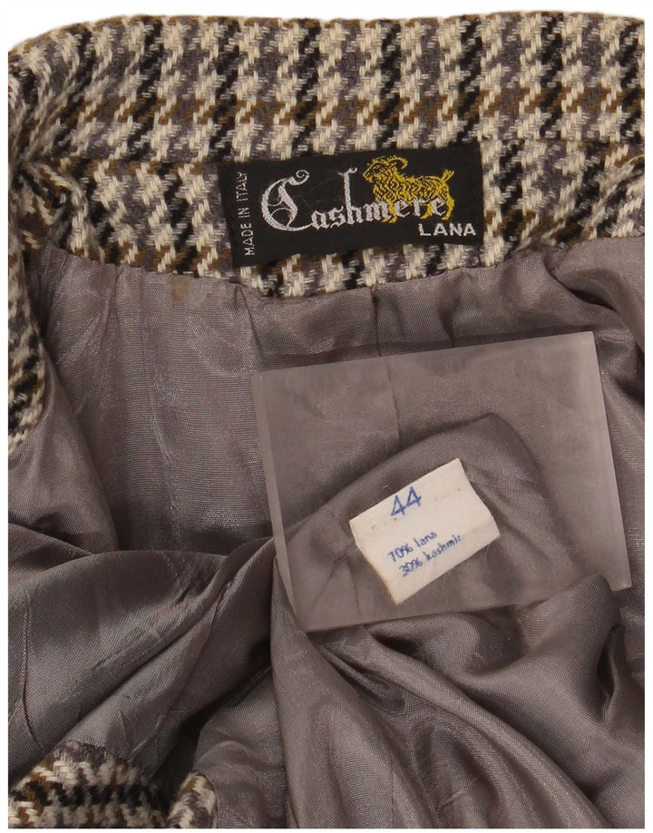 Vintage Damen 2-Knopf-Blazerjacke IT 44 Mittelgraue Hahnentrittwolle