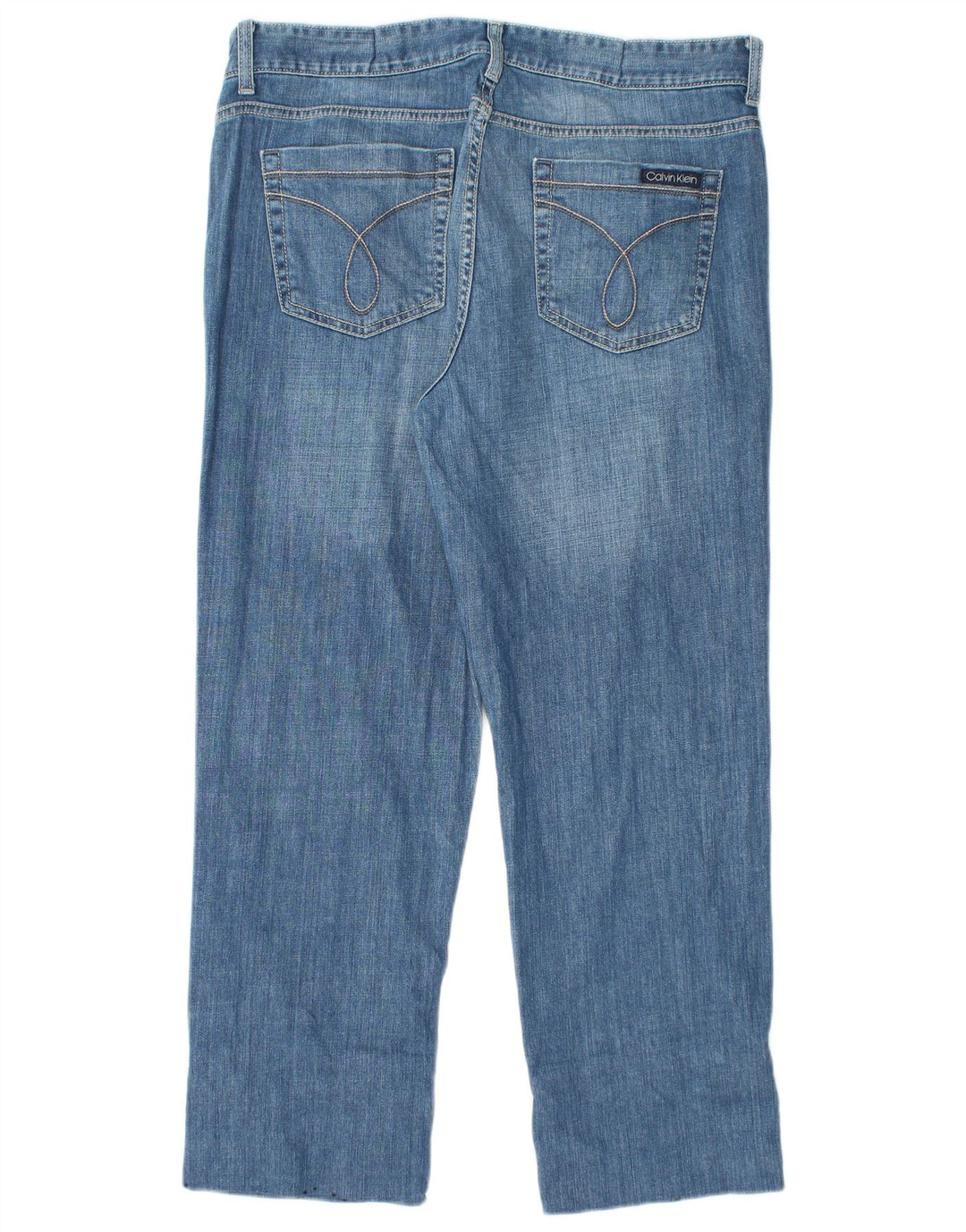 CALVIN KLEIN Damen-Jeans mit hoher Taille, kurz geschnitten, US 14, Größe L, W32, L26, Blau