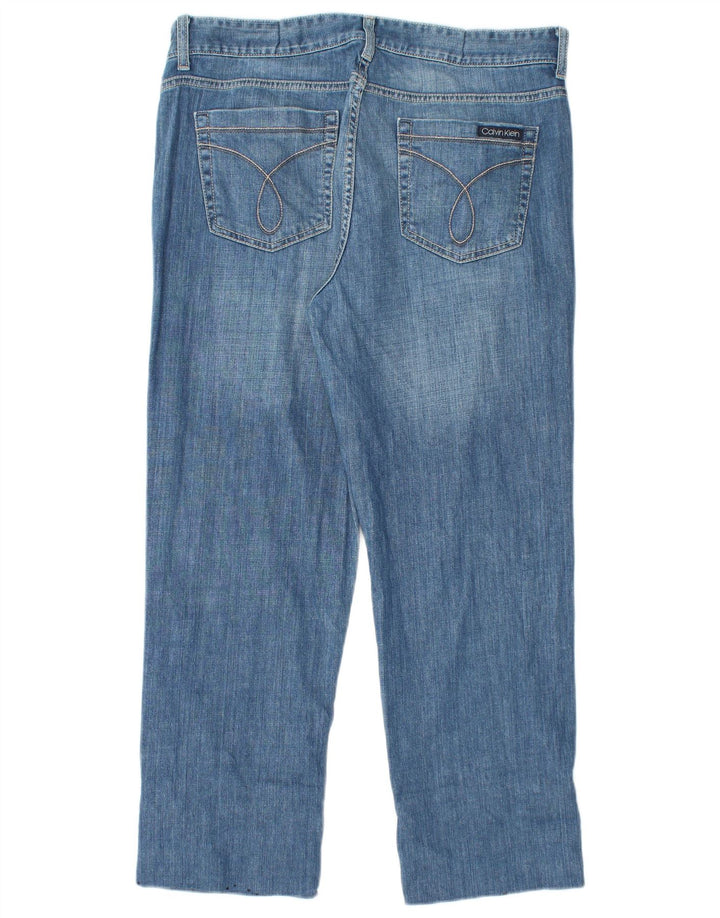 CALVIN KLEIN Damen-Jeans mit hoher Taille, kurz geschnitten, US 14, Größe L, W32, L26, Blau