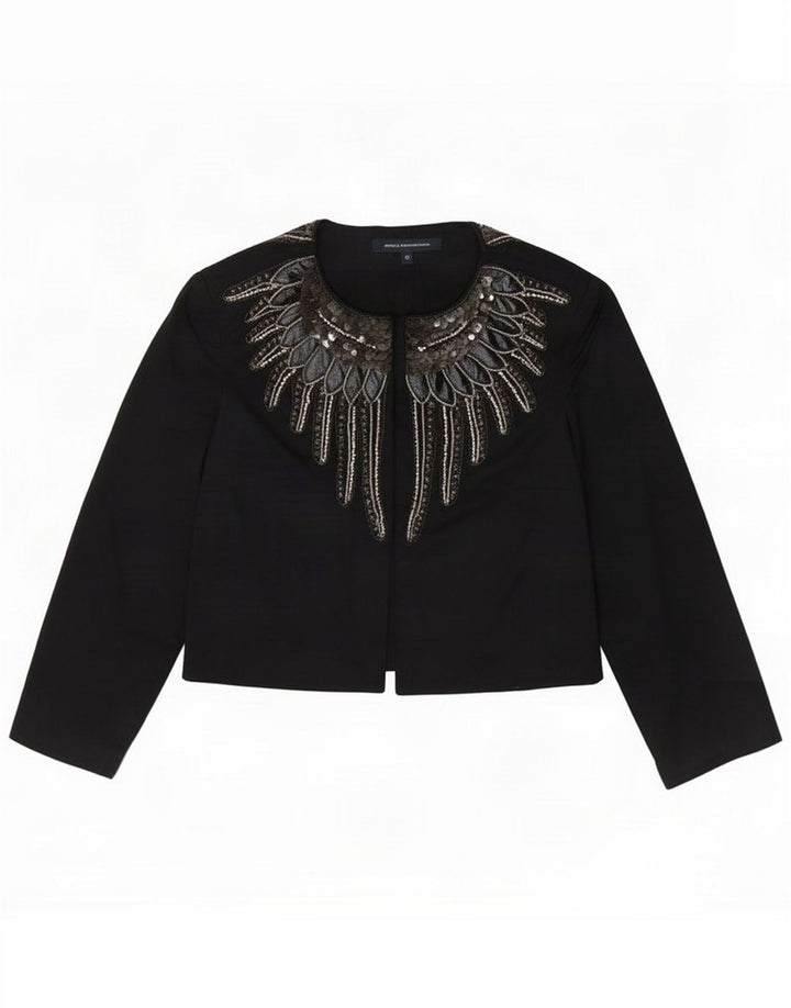 French Connection Damen Bolerojacke mit abstraktem Muster UK 12 Mittelschwarz
