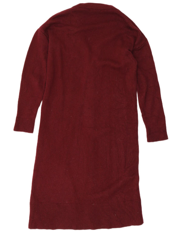 Massimo Dutti Damen Longline-Cardigan-Pullover UK 10 Small Burgunderrote Wolle