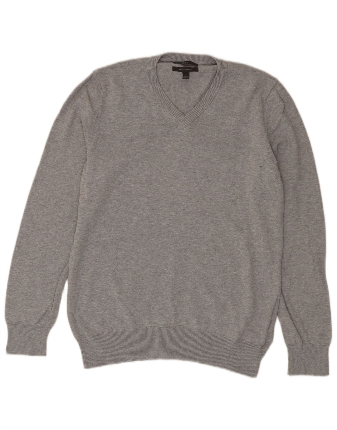 Marks & Spencer Damen-Pullover mit V-Ausschnitt, Gr. 10, Größe S, Grau, Baumwolle