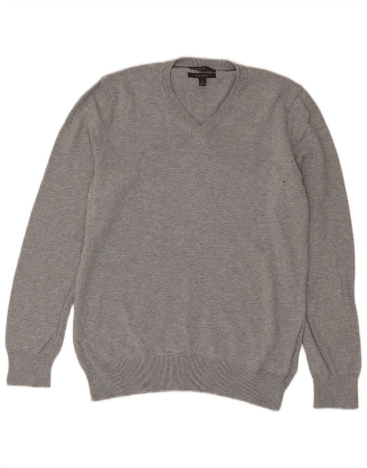 Marks & Spencer Damen-Pullover mit V-Ausschnitt, Gr. 10, Größe S, Grau, Baumwolle