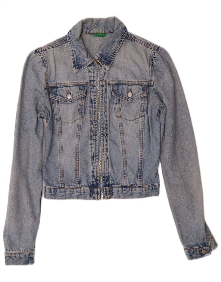 United Colors of Benetton Damen Crop Denim Jacke UK 6 XS Blue Classic