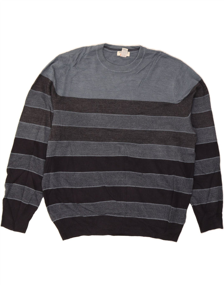 DOCKERS Mens Crew Neck Jumper Sweater XL Grey Striped Acrylic Vintage Dockers and Second-Hand Dockers from Messina Hembry 