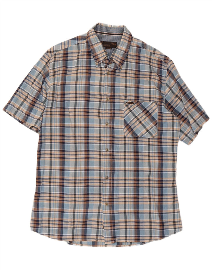 MARLBORO CLASSICS Herren-Kurzarmhemd XL, blau kariert, Baumwolle