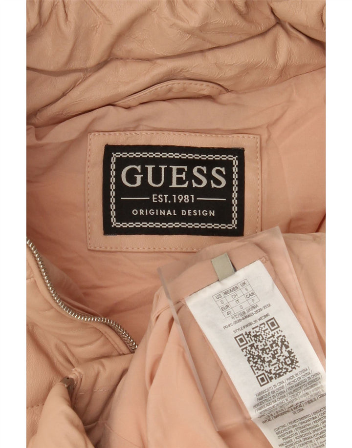 GUESS Wattierte Damenjacke mit Kapuze UK 6 XS Rosa Polyurethan