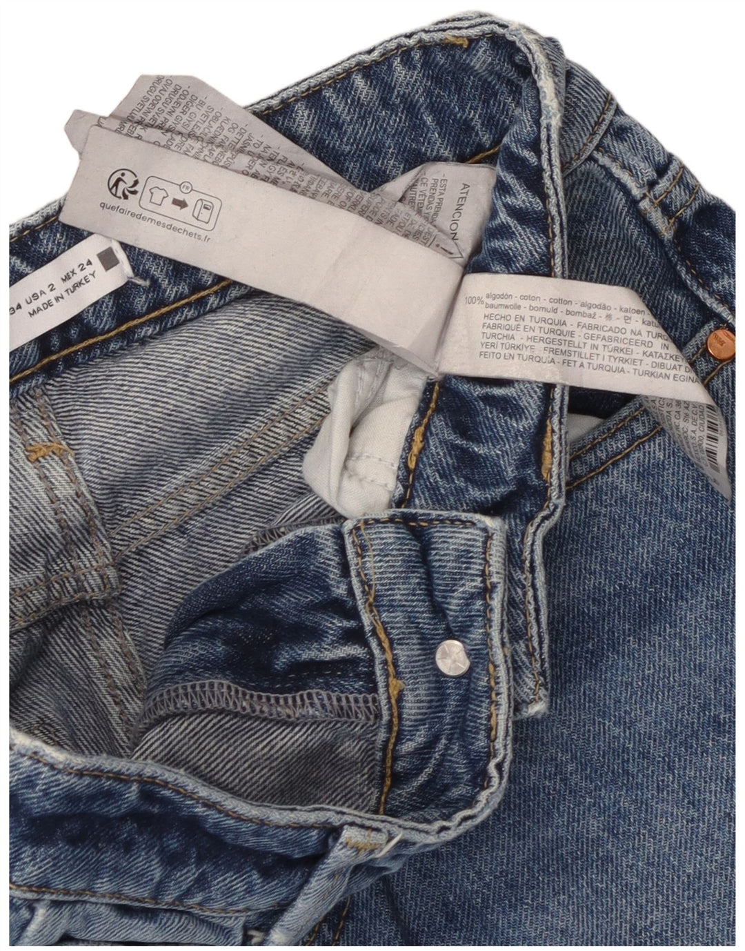 Zara Damen Straight Jeans EU 34 2XS W24 L29 Blau