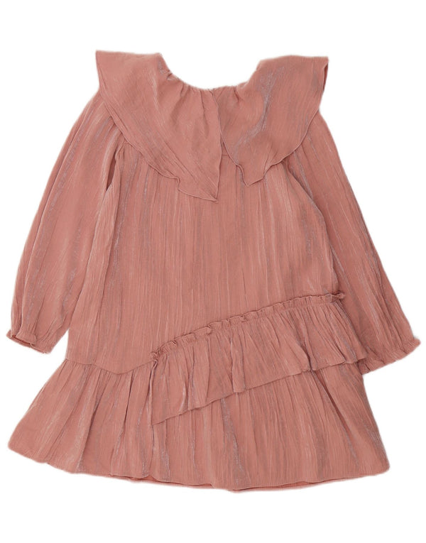 ZARA Mädchenkleid mit langen Ärmeln, gestuft, 8–9 Jahre, rosa Baumwolle