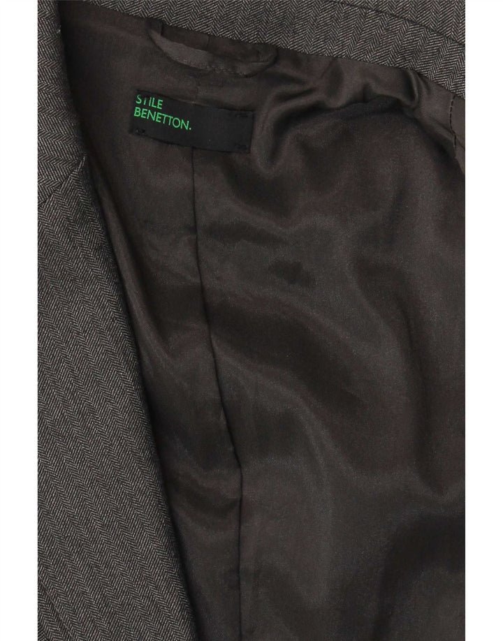 Benetton Damen-Blazer mit 2 Knöpfen, Gr. 10, Größe S, grau, Fischgrätenmuster