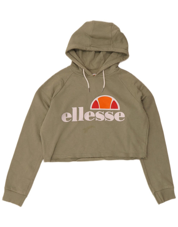 Ellesse Womens Crop Graphic Hoodie Pullover UK 14 Large Khaki Baumwolle