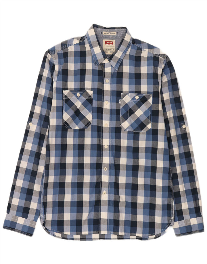 Levi's Herren-Slim-Fit-Hemd aus mittelblauer Gingham-Baumwolle