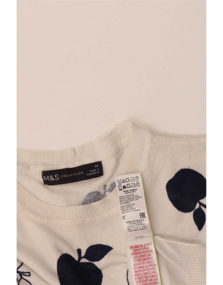 Marks & Spencer Damen-Pullover mit grafischem Rundhalsausschnitt, Gr. 14, Weiß