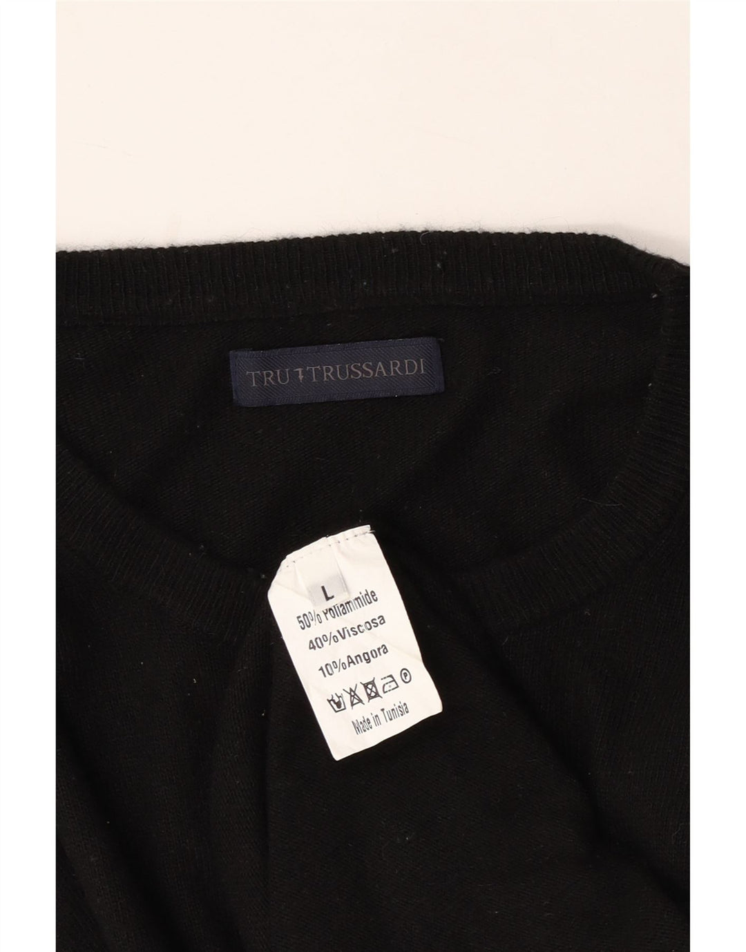 TRUSSARDI Herren-Pullover mit U-Boot-Ausschnitt, groß, aus schwarzem Polyamid