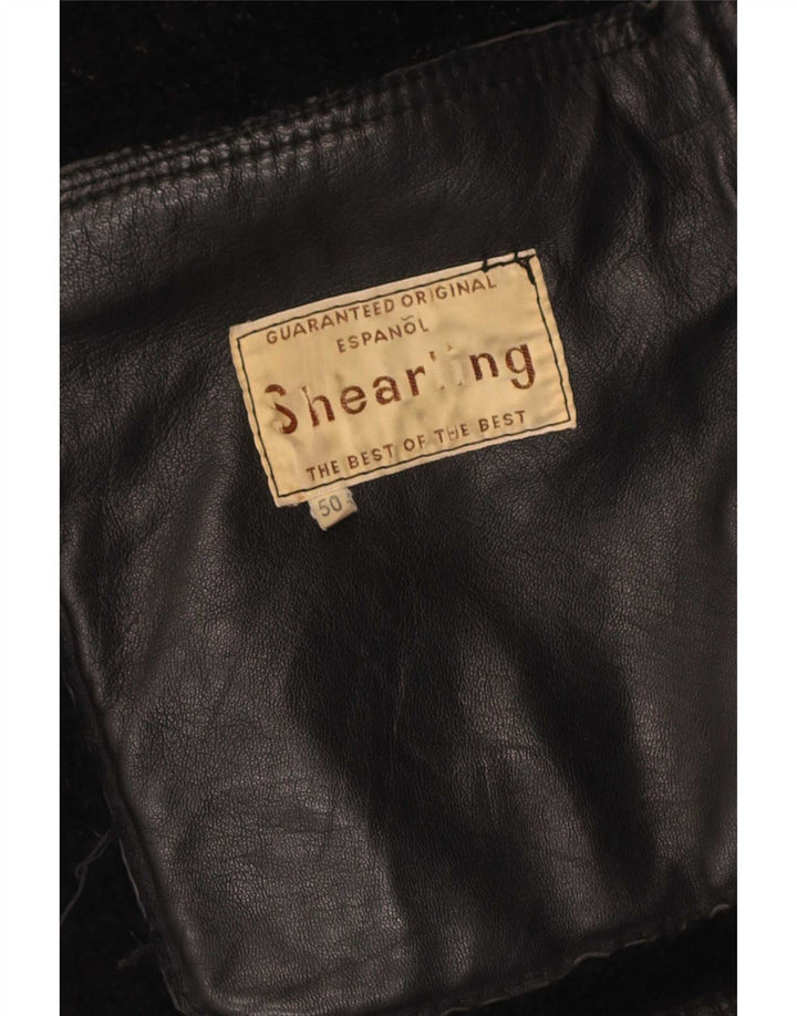 Vintage Herren Shearling Jacke IT 50 Großes schwarzes Leder