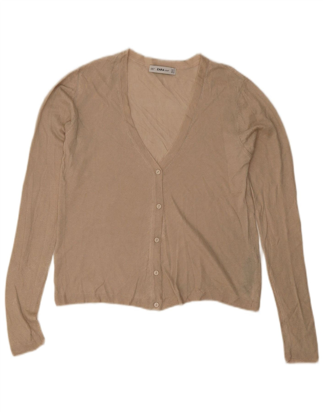 Zara Damen Crop Cardigan Top UK 10 Small Beige Viskose