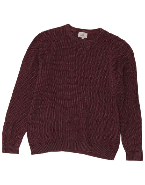 MARKS & SPENCER Mens Crew Neck Jumper Sweater Large Burgundy Cotton