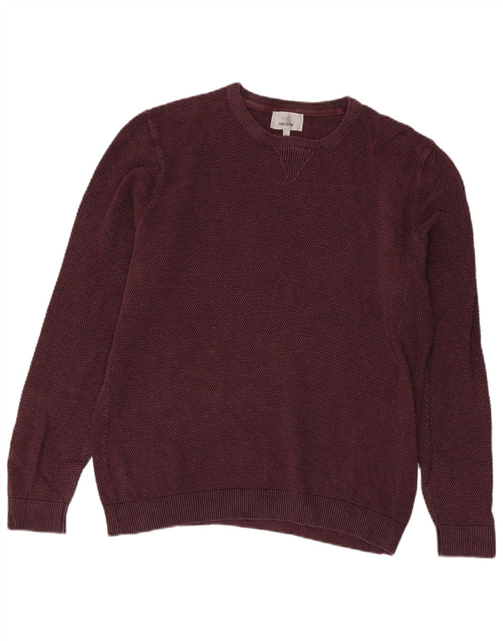 MARKS & SPENCER Herren-Pullover mit Rundhalsausschnitt, groß, burgunderrote Baumwolle