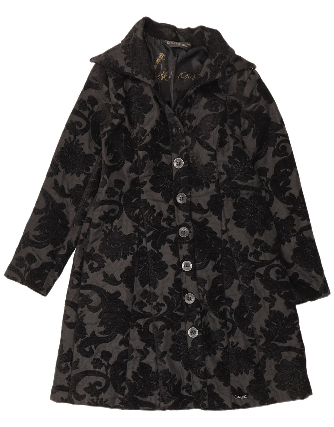 Desigual Damen-Mantel mit normaler Passform, EU 42, groß, schwarz, floral, modern