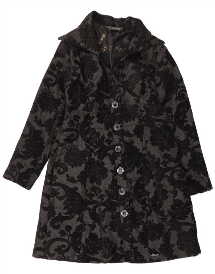 Desigual Damen-Mantel mit normaler Passform, EU 42, groß, schwarz, floral, modern