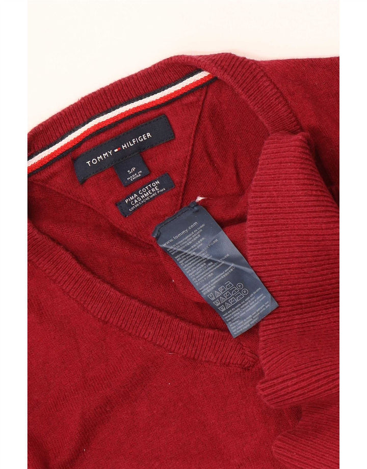 Tommy Hilfiger Herren-Pullover mit V-Ausschnitt, Größe S, rote Baumwolle