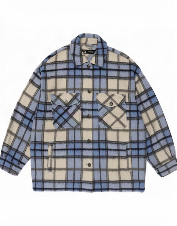 Zara Damen Übergroße Shacket-Jacke UK 10 Small Blue Plaid