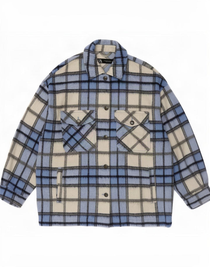 Zara Damen Übergroße Shacket-Jacke UK 10 Small Blue Plaid