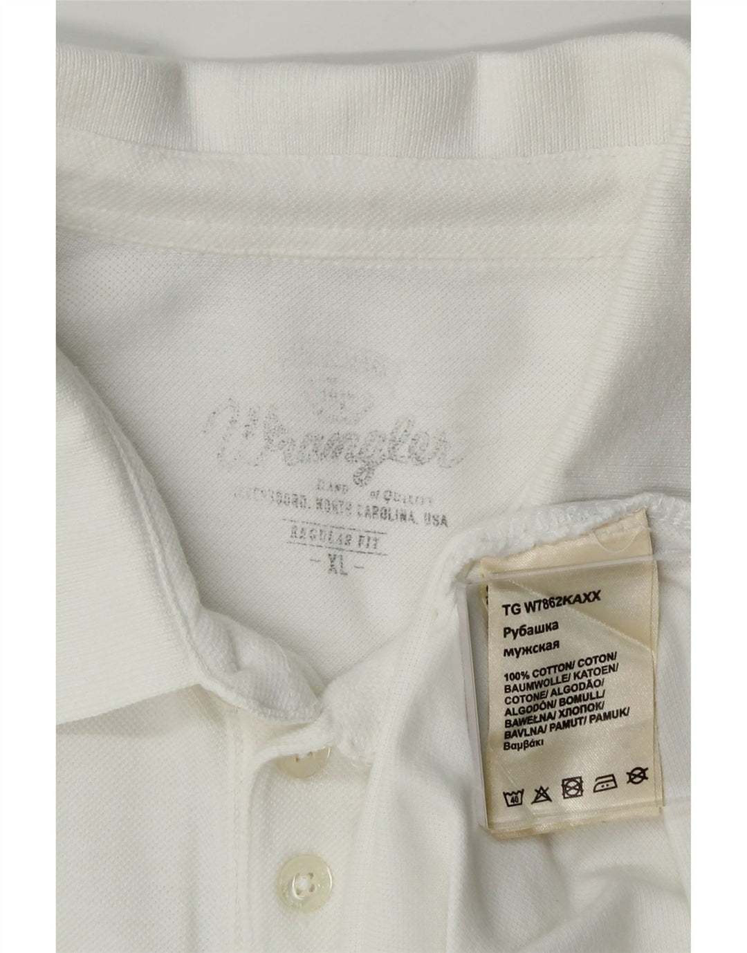WRANGLER Mens Regular Fit Polo Shirt XL White Cotton Vintage Wrangler and Second-Hand Wrangler from Messina Hembry 