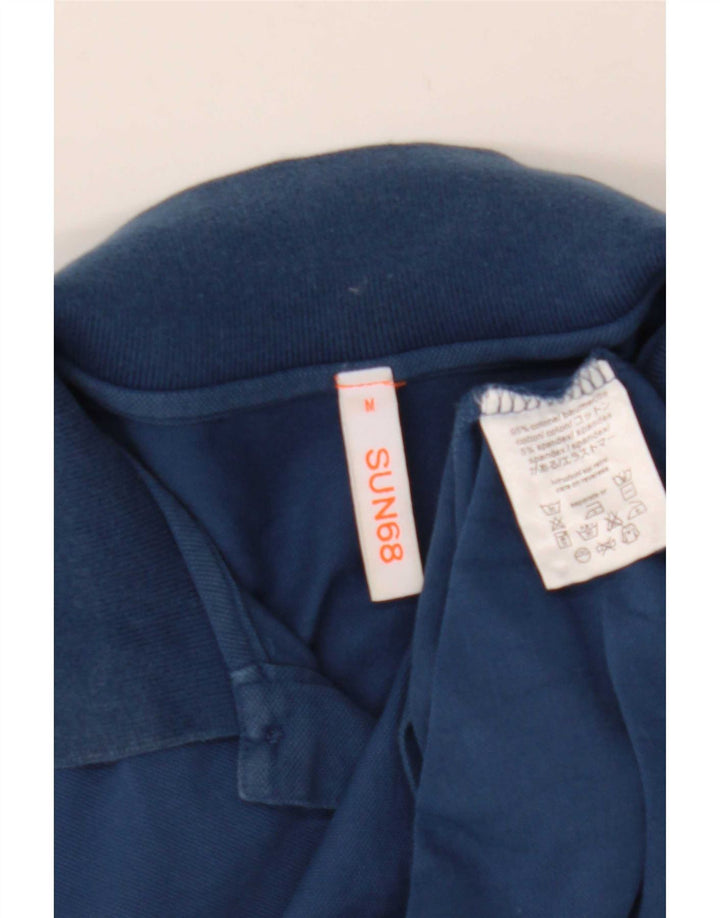 Sun68 Herren-Langarm-Poloshirt aus mittelblauer Baumwolle