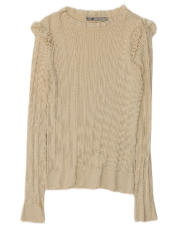 Oasis Damen Top Langarm UK 12 Medium Off White Viskose