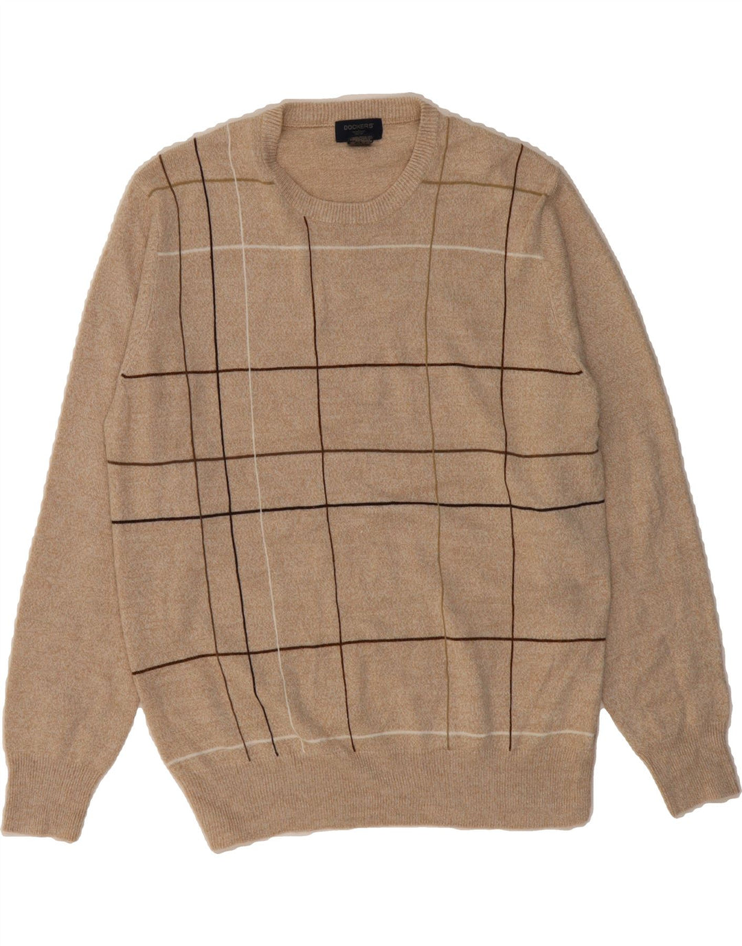 DOCKERS Mens Crew Neck Jumper Sweater Medium Beige Check Acrylic Vintage Dockers and Second-Hand Dockers from Messina Hembry 