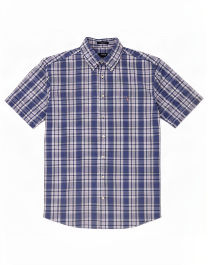 Gant Herren-Hemd, kurzärmelig, normale Passform, Größe 41/42, 16 1/2, groß, blau kariert