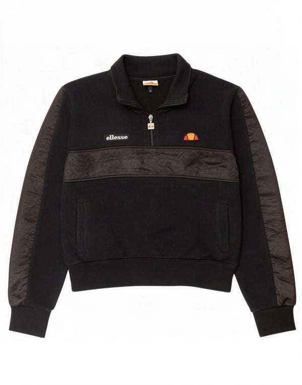Ellesse Damen-Sweatshirt mit Reißverschluss am Hals, UK 12, Mittelschwarz, Farbblock