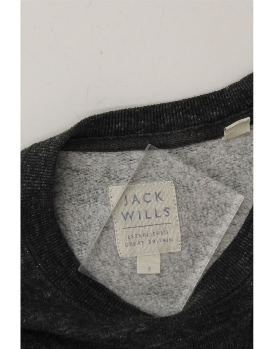 JACK WILLS Mens Graphic Sweatshirt Jumper Small Grey Flecked Cotton Vintage Jack Wills and Second-Hand Jack Wills from Messina Hembry 